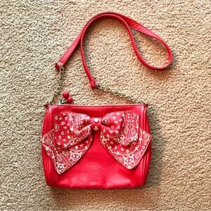 Betsey Johnson red paisley bow purse